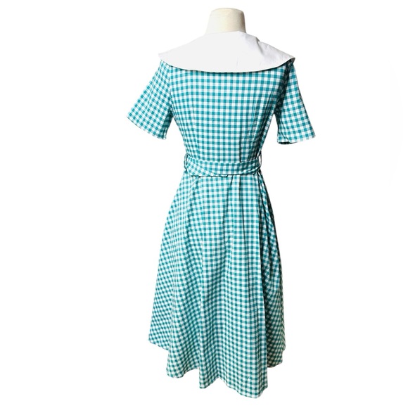 Vintage Blue Fit and Flare Midi Dress with Asymmetrical Neckline - Picture 5 of 7